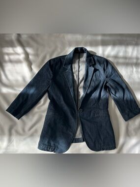 Theory Navy Blue Denim Blazer with Black Label